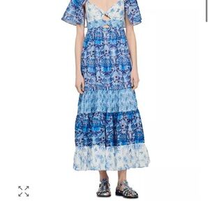 Sandro Topaze V Neck - Blue Patterned Maxi Dress